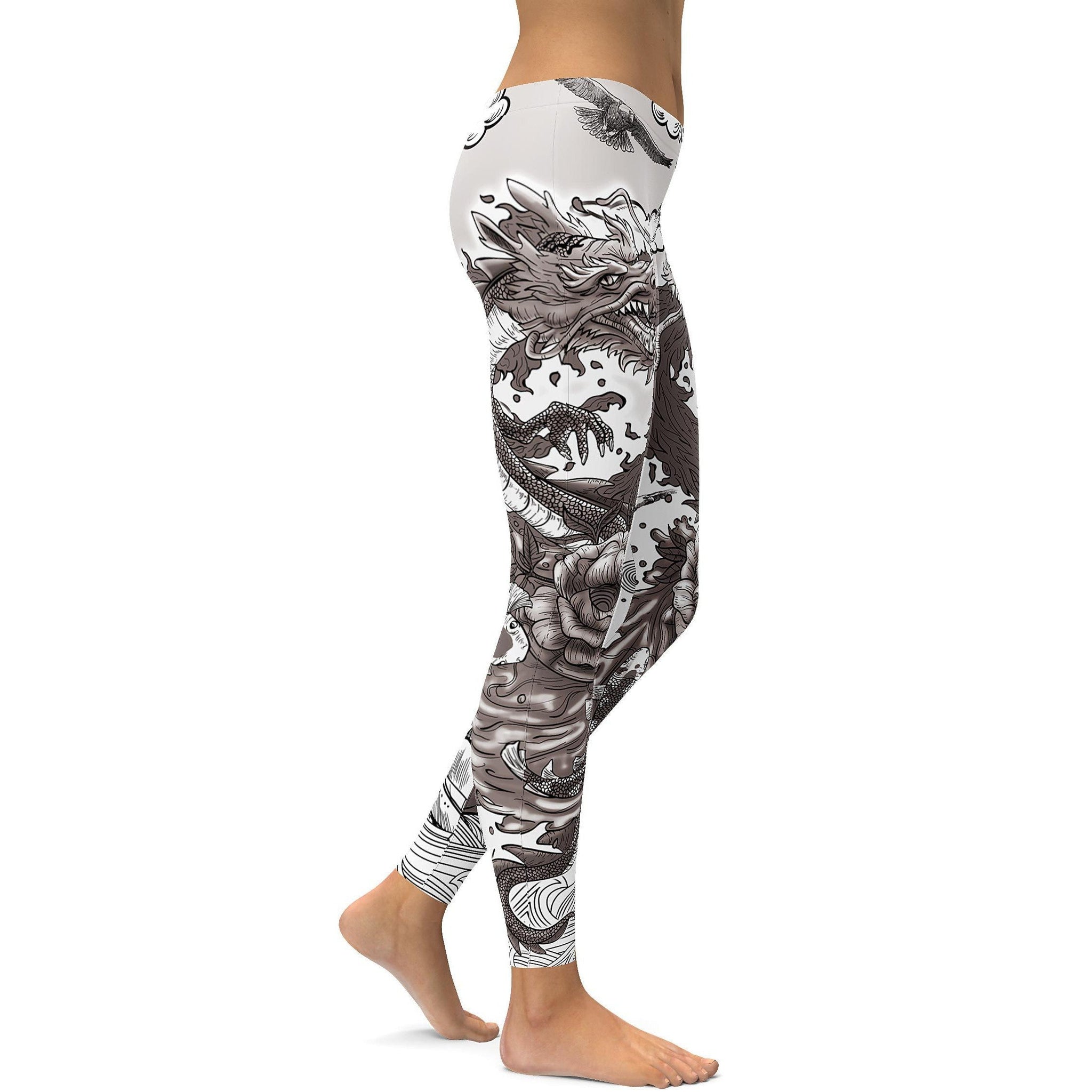 B&W Tätowierter Drache Leggings P529