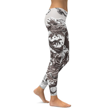 B&W Tätowierter Drache Leggings P529
