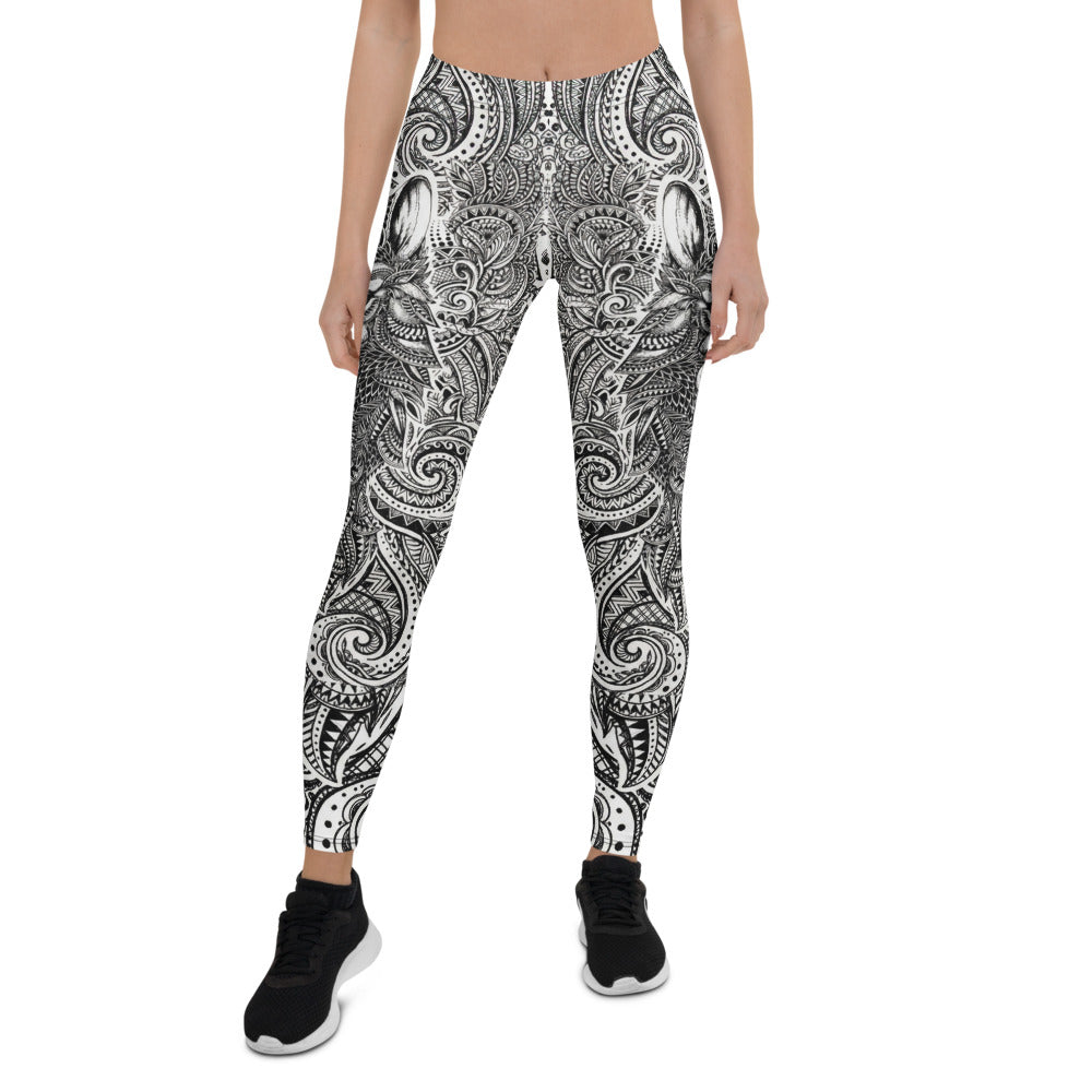 Personalisierte Damen Sportleggings Schwarz Weiß Tribal Muster Fitness Leggings Yoga Hose Y196