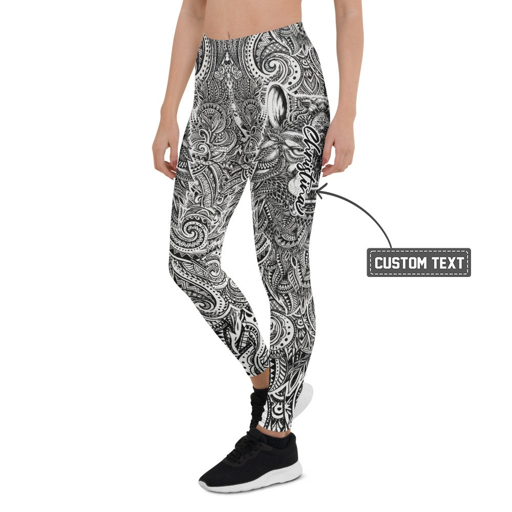 Personalisierte Damen Sportleggings Schwarz Weiß Tribal Muster Fitness Leggings Yoga Hose Y196 - XL