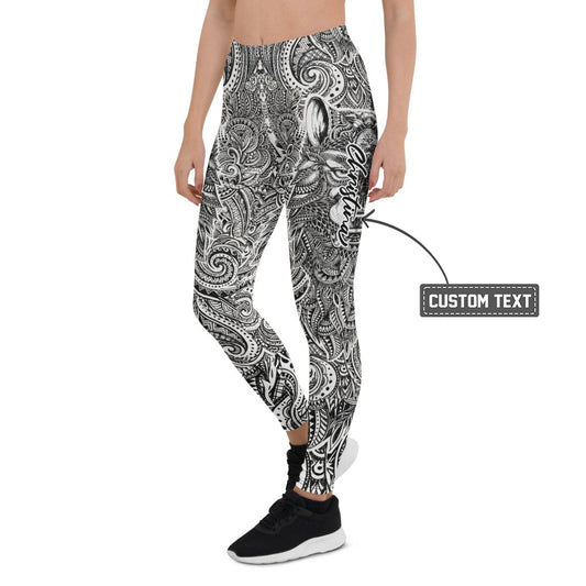 Personalisierte Damen Sportleggings Schwarz Weiß Tribal Muster Fitness Leggings Yoga Hose Y196 - XL