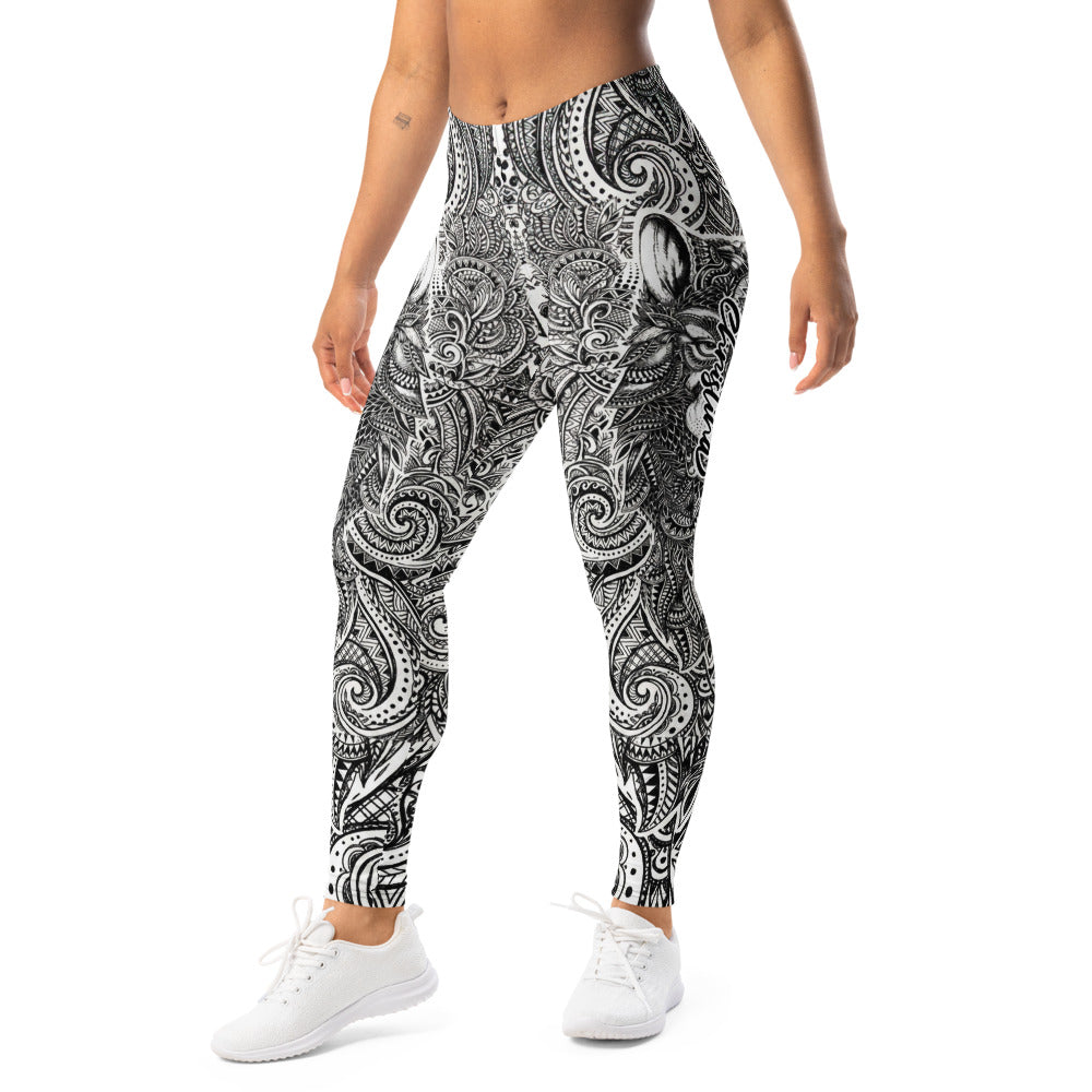 Personalisierte Damen Sportleggings Schwarz Weiß Tribal Muster Fitness Leggings Yoga Hose Y196