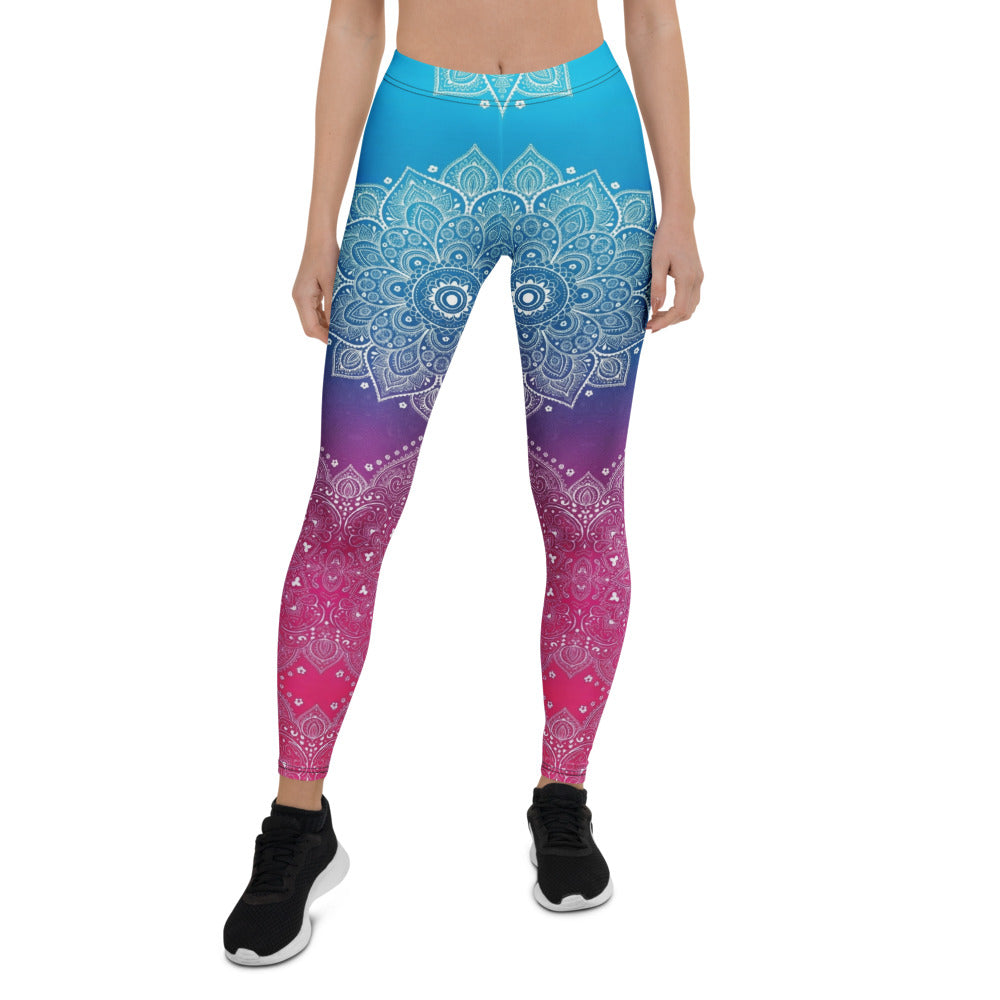 Personalisierte Damen Yoga Leggings Mandala Muster Blau Lila Pink Farbverlauf Fitness Sportleggings U548