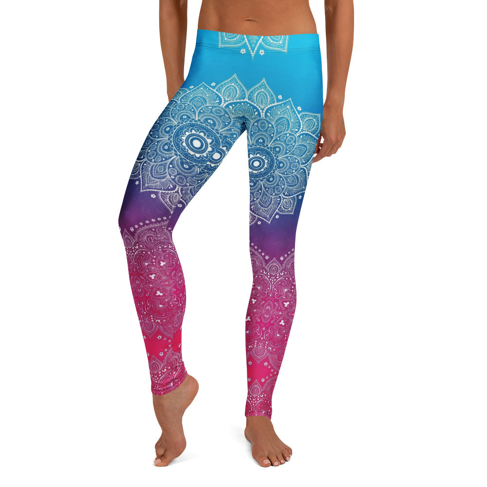 Personalisierte Damen Yoga Leggings Mandala Muster Blau Lila Pink Farbverlauf Fitness Sportleggings U548