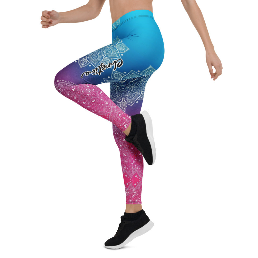Personalisierte Damen Yoga Leggings Mandala Muster Blau Lila Pink Farbverlauf Fitness Sportleggings U548