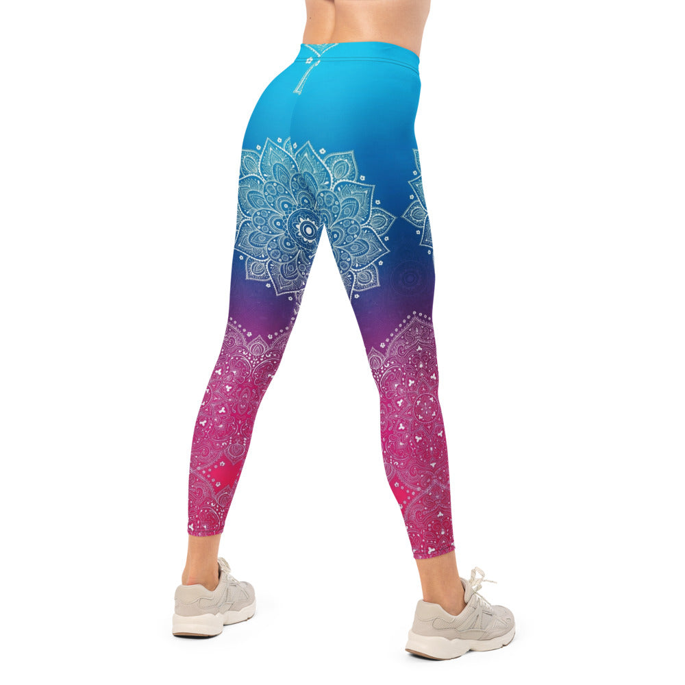 Personalisierte Damen Yoga Leggings Mandala Muster Blau Lila Pink Farbverlauf Fitness Sportleggings U548