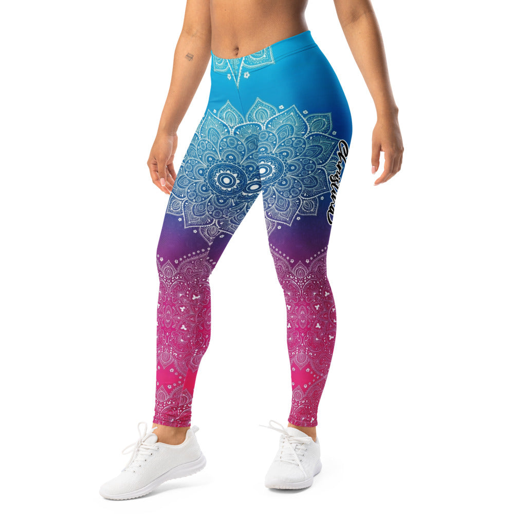 Personalisierte Damen Yoga Leggings Mandala Muster Blau Lila Pink Farbverlauf Fitness Sportleggings U548