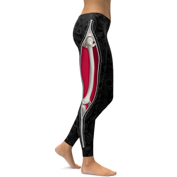 Realistisches Skelett mit schwarzen Reißverschluss-Leggings L288
