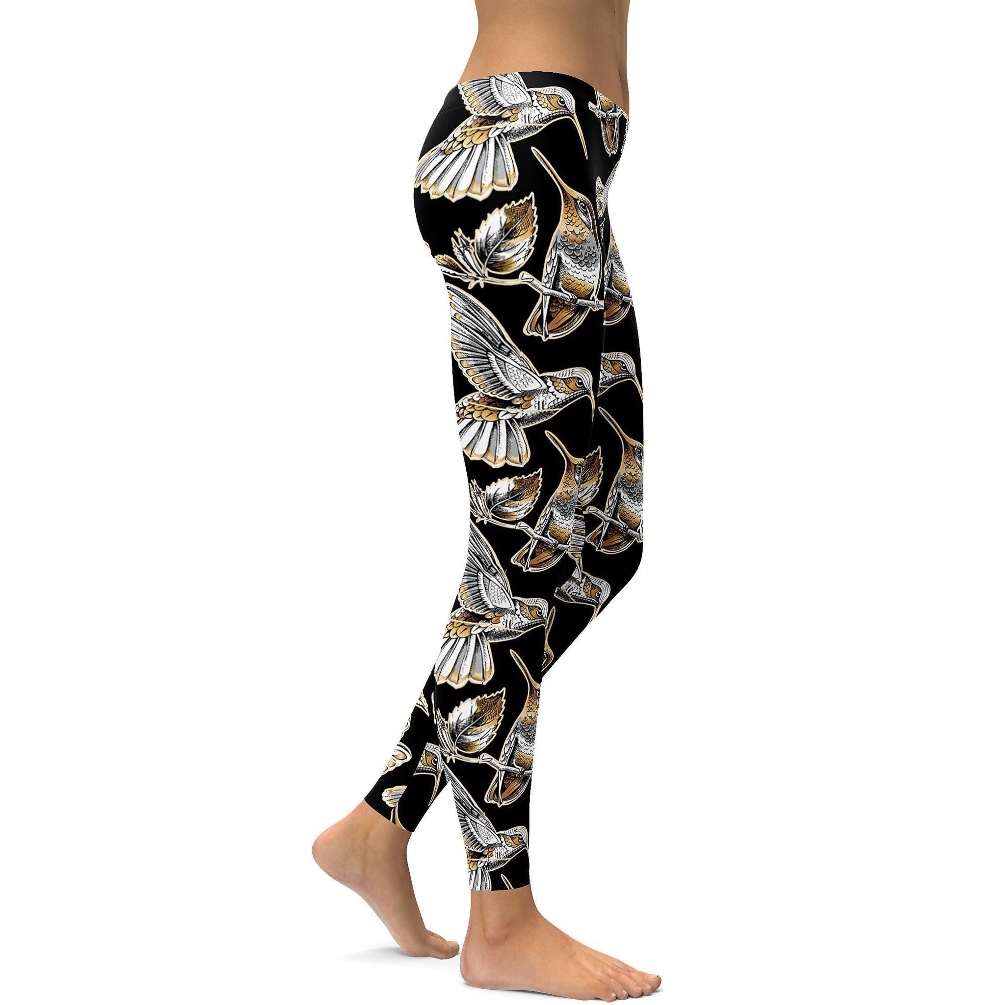 Weiße & Goldene Kolibri-Leggings Z598
