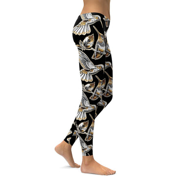 Weiße & Goldene Kolibri-Leggings Z598