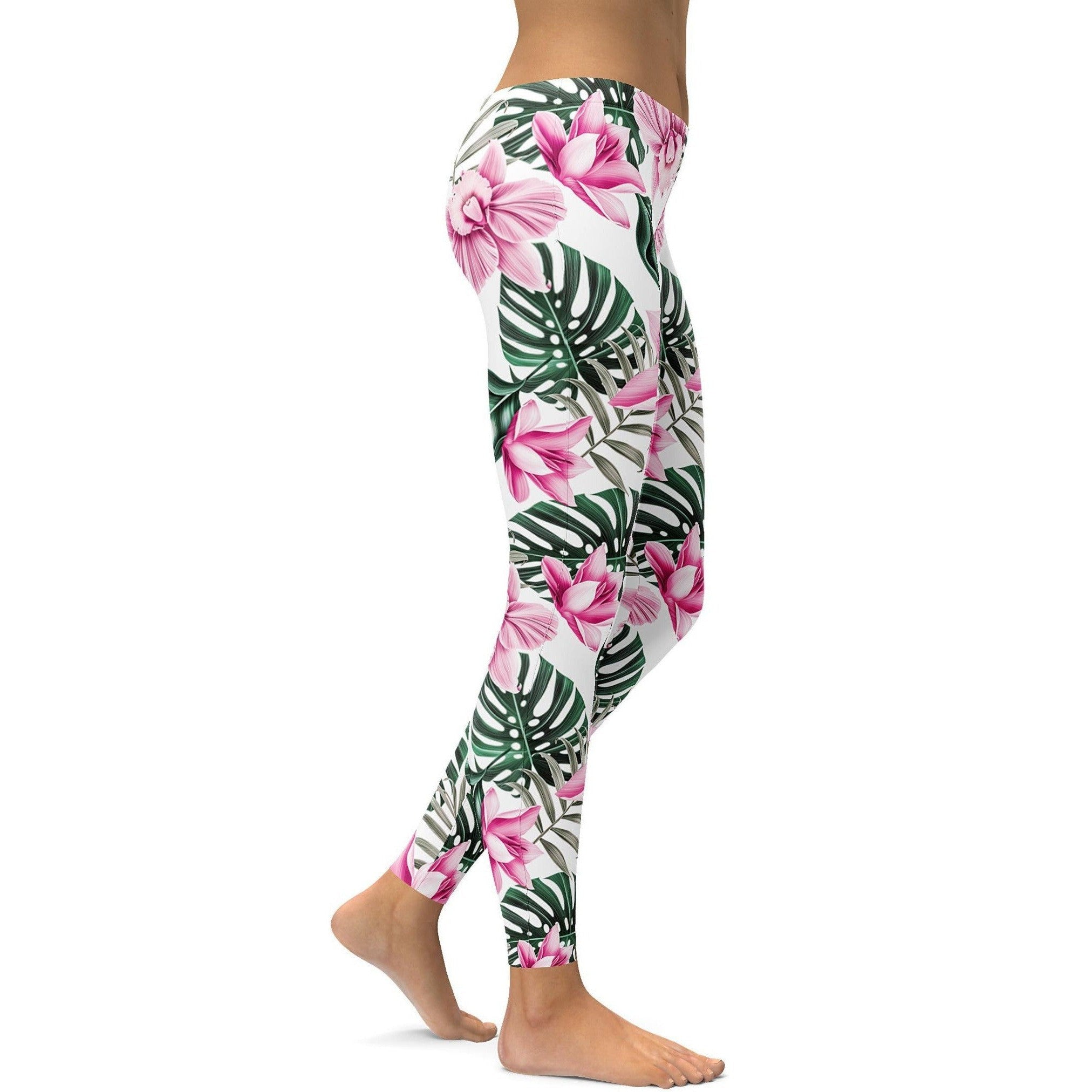 Tropische Blumen Weiße Leggings U465