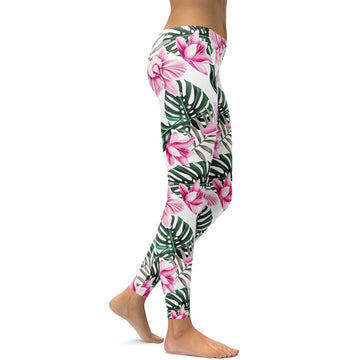 Tropische Blumen Weiße Leggings U465
