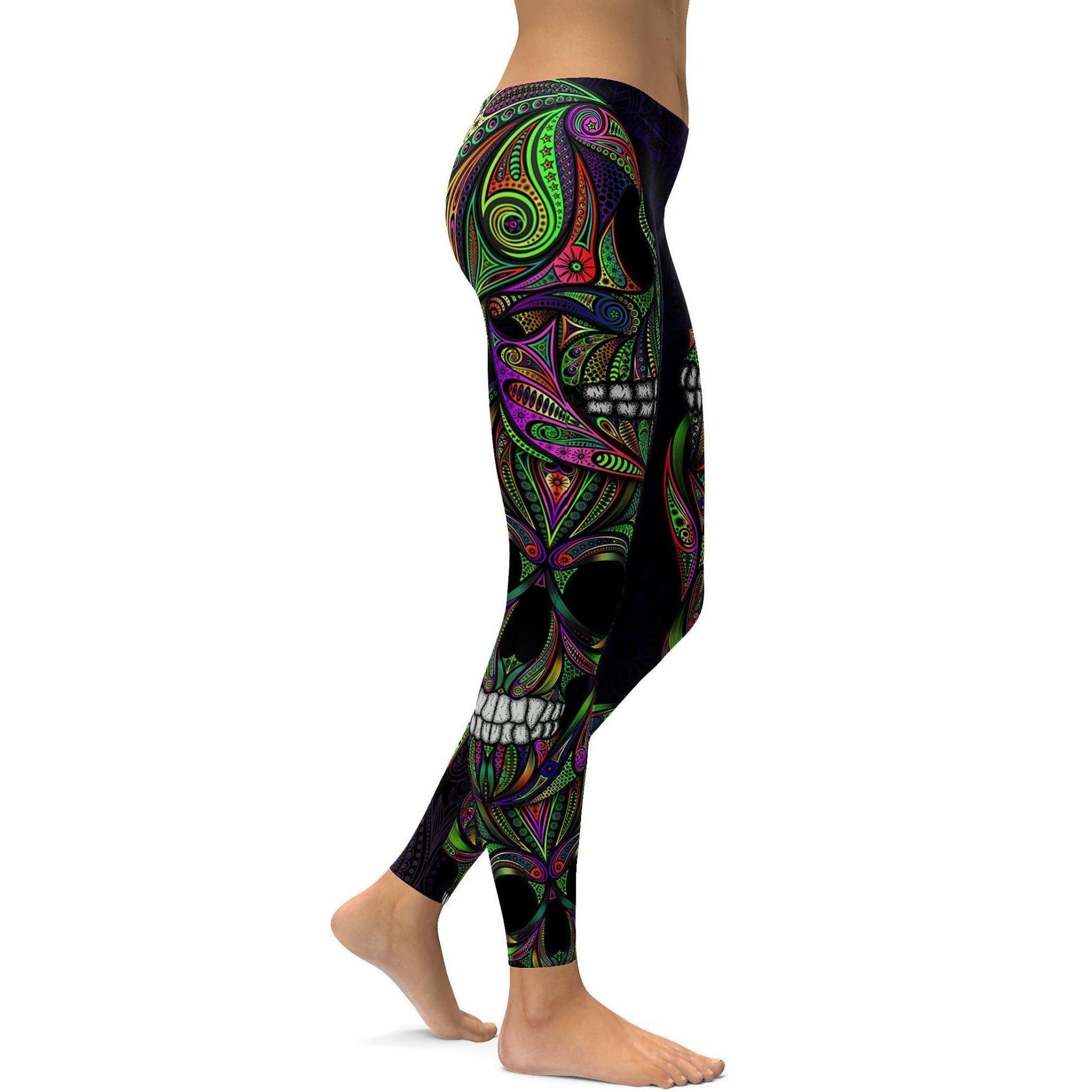 Bunte Grüne Ornamental Skull Leggings L698