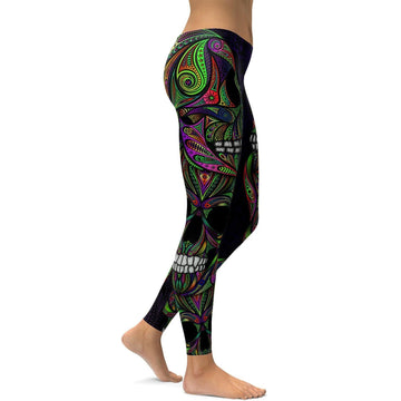 Bunte Grüne Ornamental Skull Leggings L698