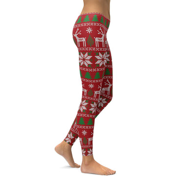 Rote Hässliche Weihnachtsleggings K089