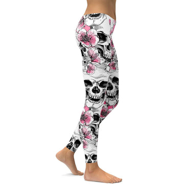 Rosa Blumen Schädel Leggings W385