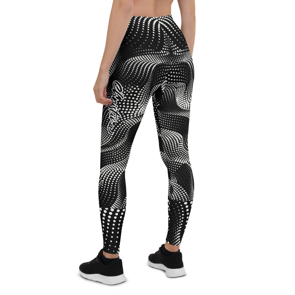 Personalisierte Damen Sportleggings Schwarz Weiß Abstraktes Punktemuster Fitness Yoga Leggings S980