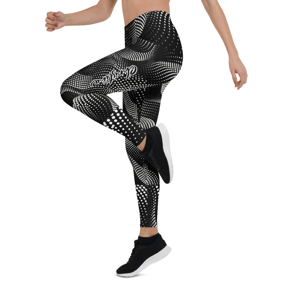 Personalisierte Damen Sportleggings Schwarz Weiß Abstraktes Punktemuster Fitness Yoga Leggings S980