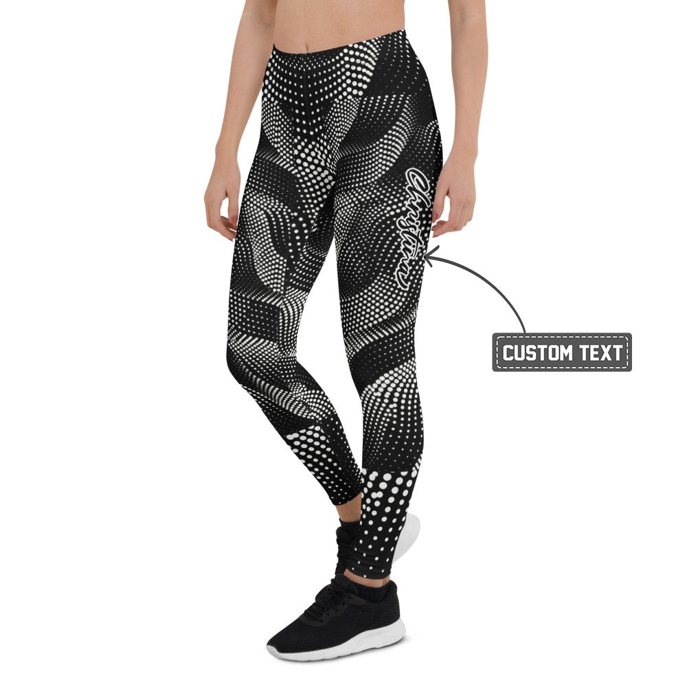 Personalisierte Damen Sportleggings Schwarz Weiß Abstraktes Punktemuster Fitness Yoga Leggings S980 - XL