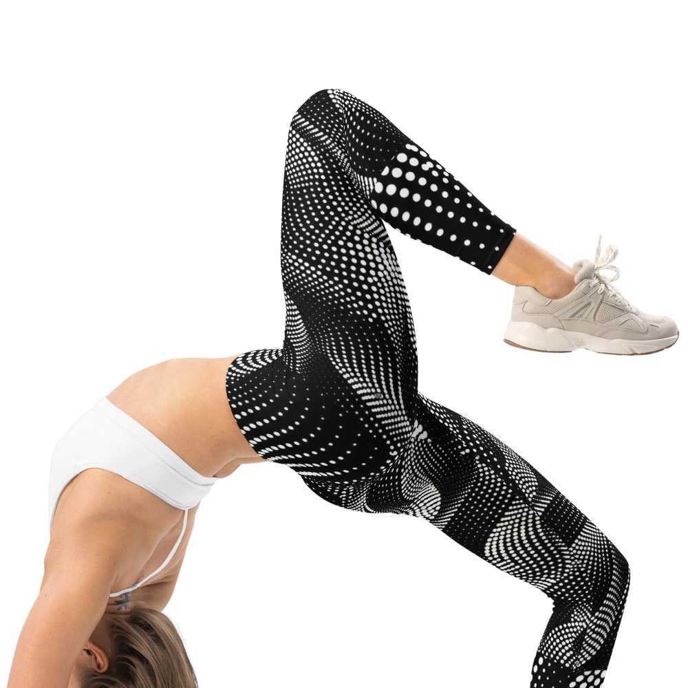 Personalisierte Damen Sportleggings Schwarz Weiß Abstraktes Punktemuster Fitness Yoga Leggings S980