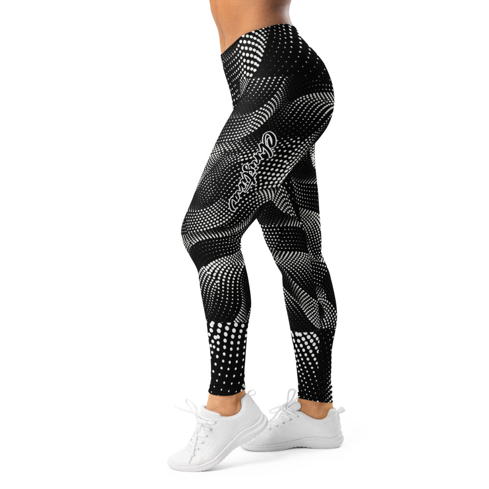 Personalisierte Damen Sportleggings Schwarz Weiß Abstraktes Punktemuster Fitness Yoga Leggings S980