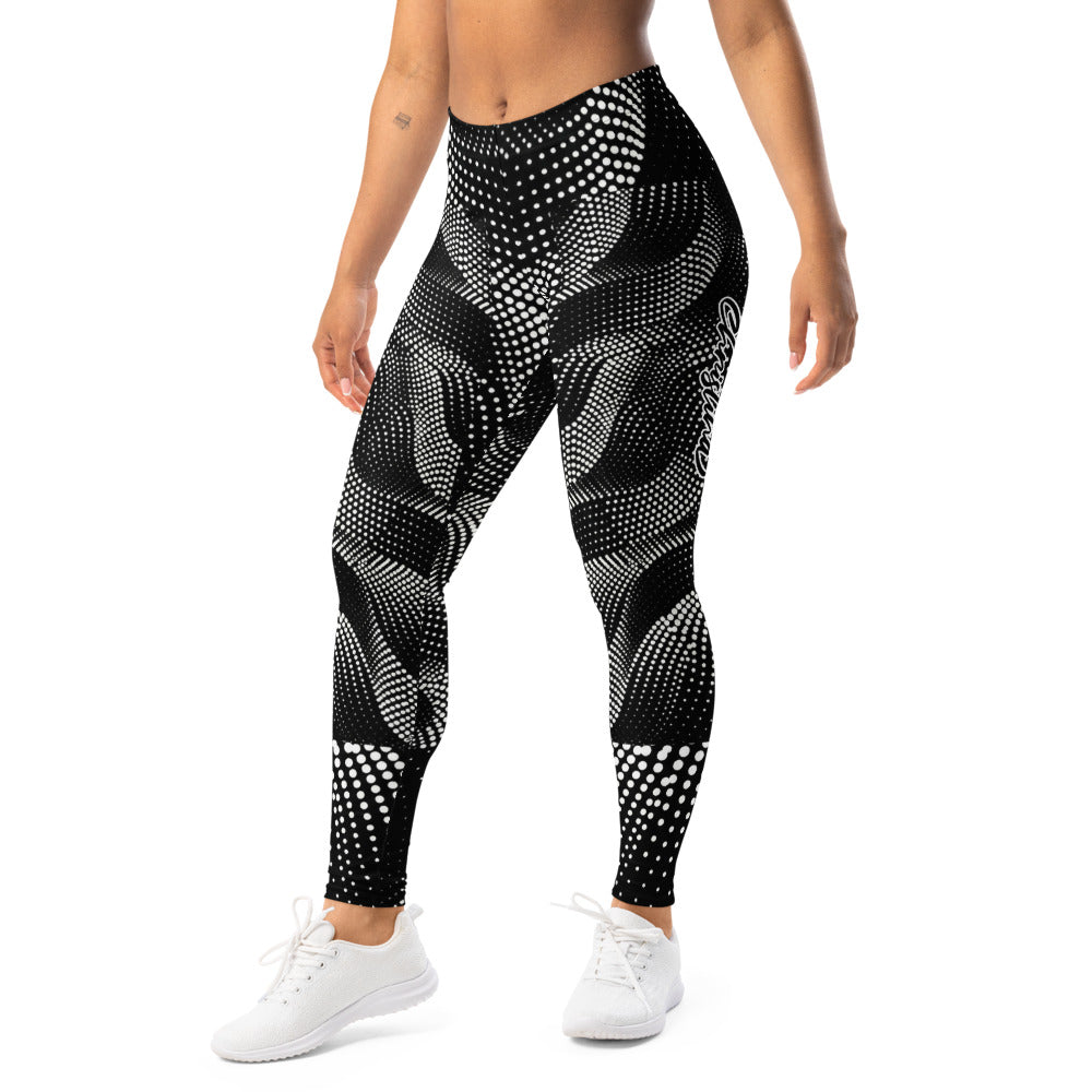 Personalisierte Damen Sportleggings Schwarz Weiß Abstraktes Punktemuster Fitness Yoga Leggings S980