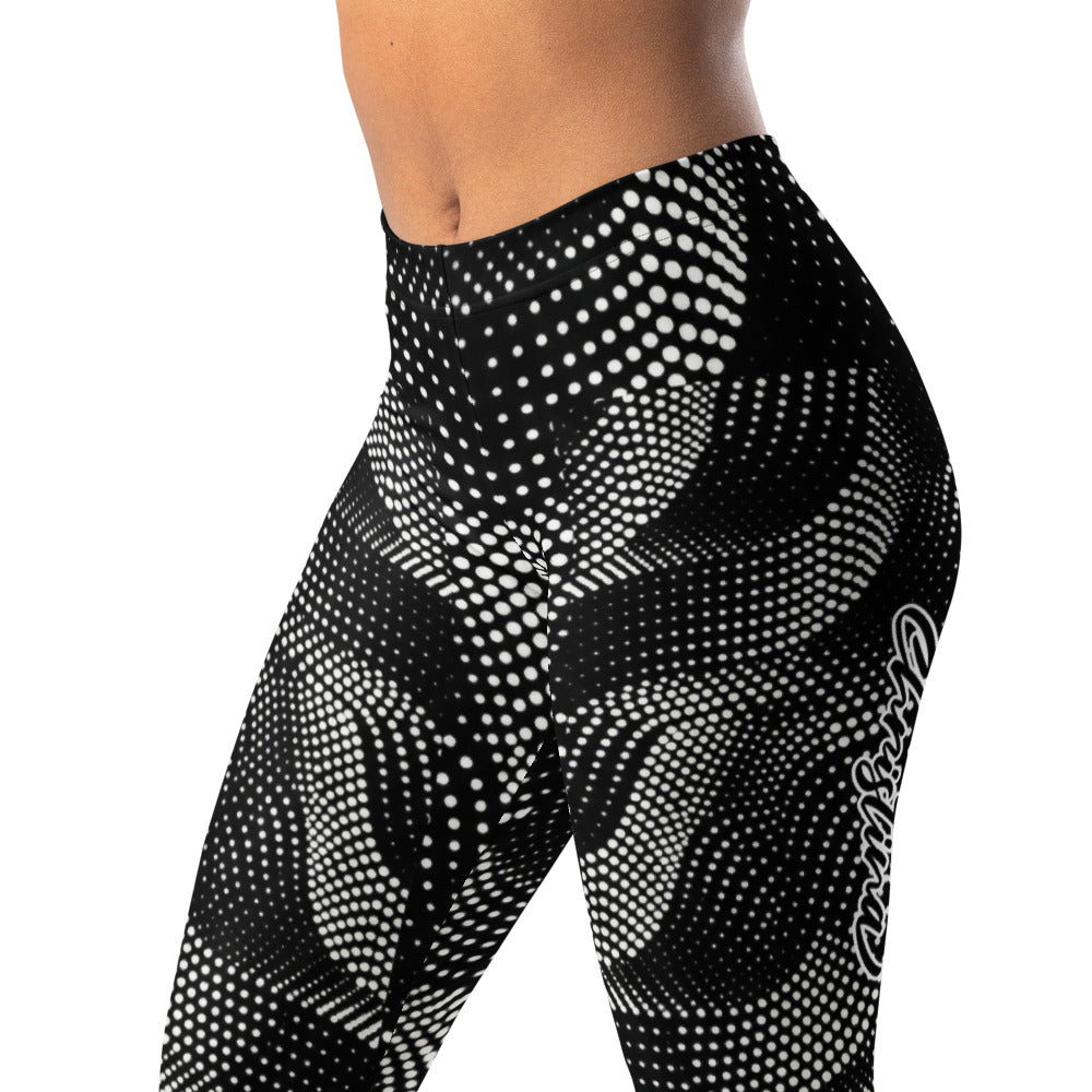 Personalisierte Damen Sportleggings Schwarz Weiß Abstraktes Punktemuster Fitness Yoga Leggings S980