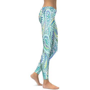 Blaue und grüne Paisley Leggings H666