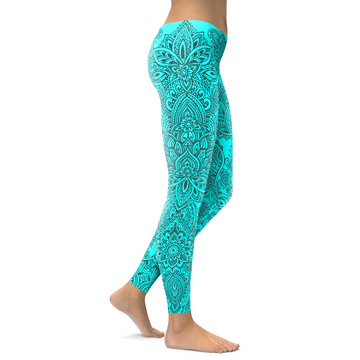 Aqua und Schiefergraue Henna-Tattoo Leggings Q724