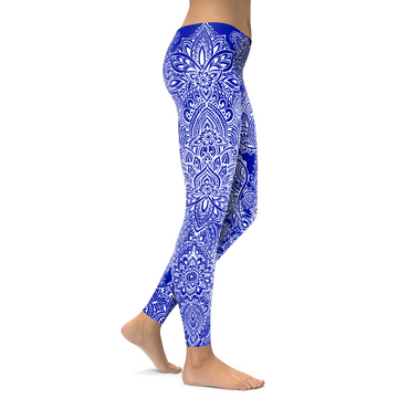 Elektrisch Blau und Weiße Henna-Tattoo Leggings C715