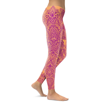 Korallen- und Lila-Henna-Tattoo-Leggings Z673