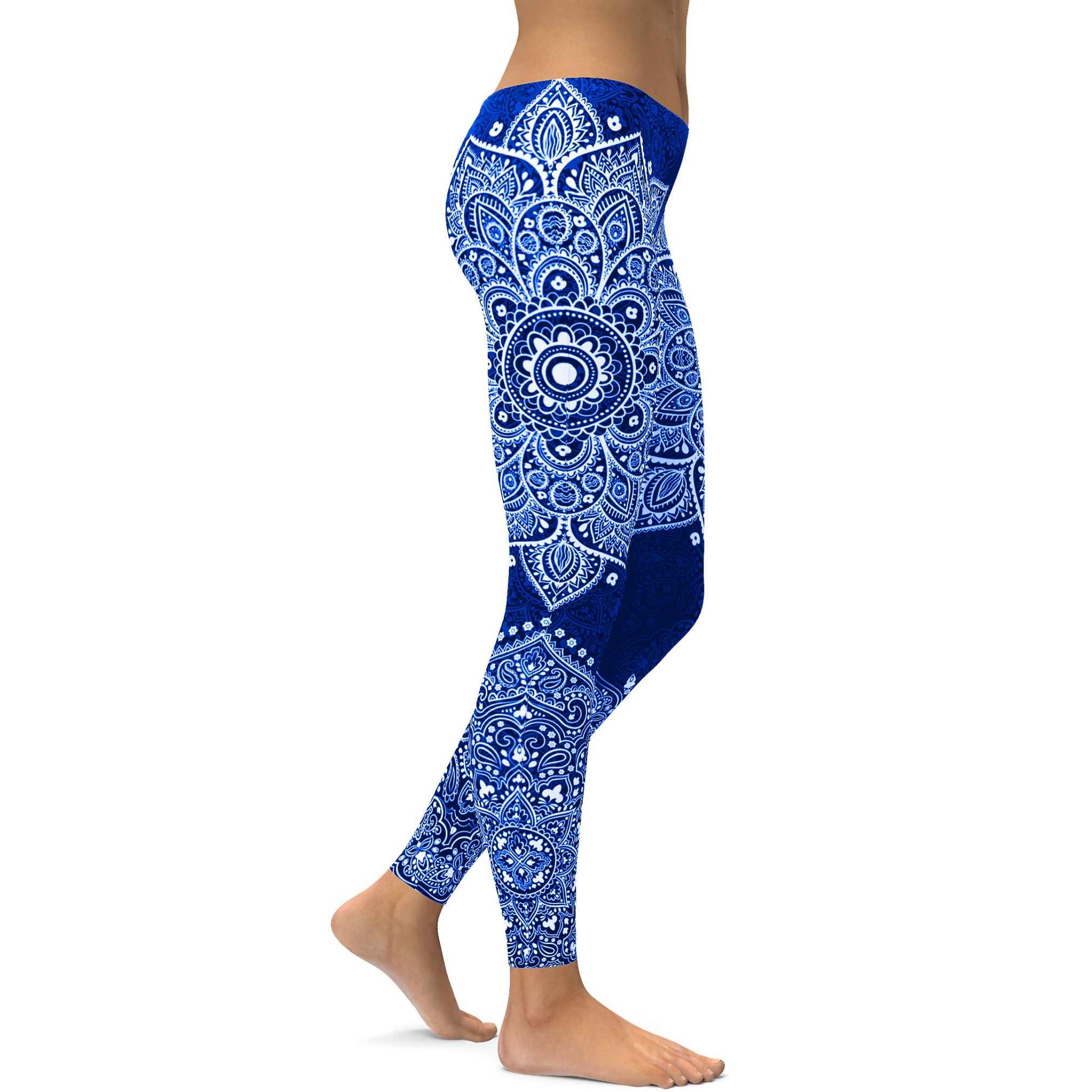 Marineblau und Weiße Mandala Leggings F768