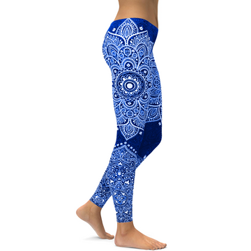 Marineblau und Weiße Mandala Leggings F768