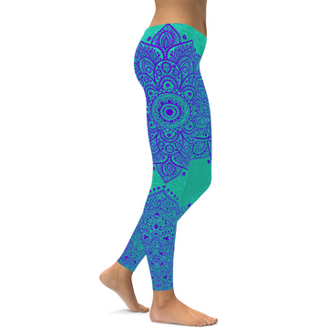 Türkise und Lila Mandala Leggings J432