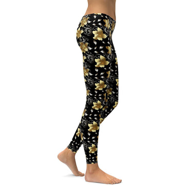Goldene Blumen Leggings Y004