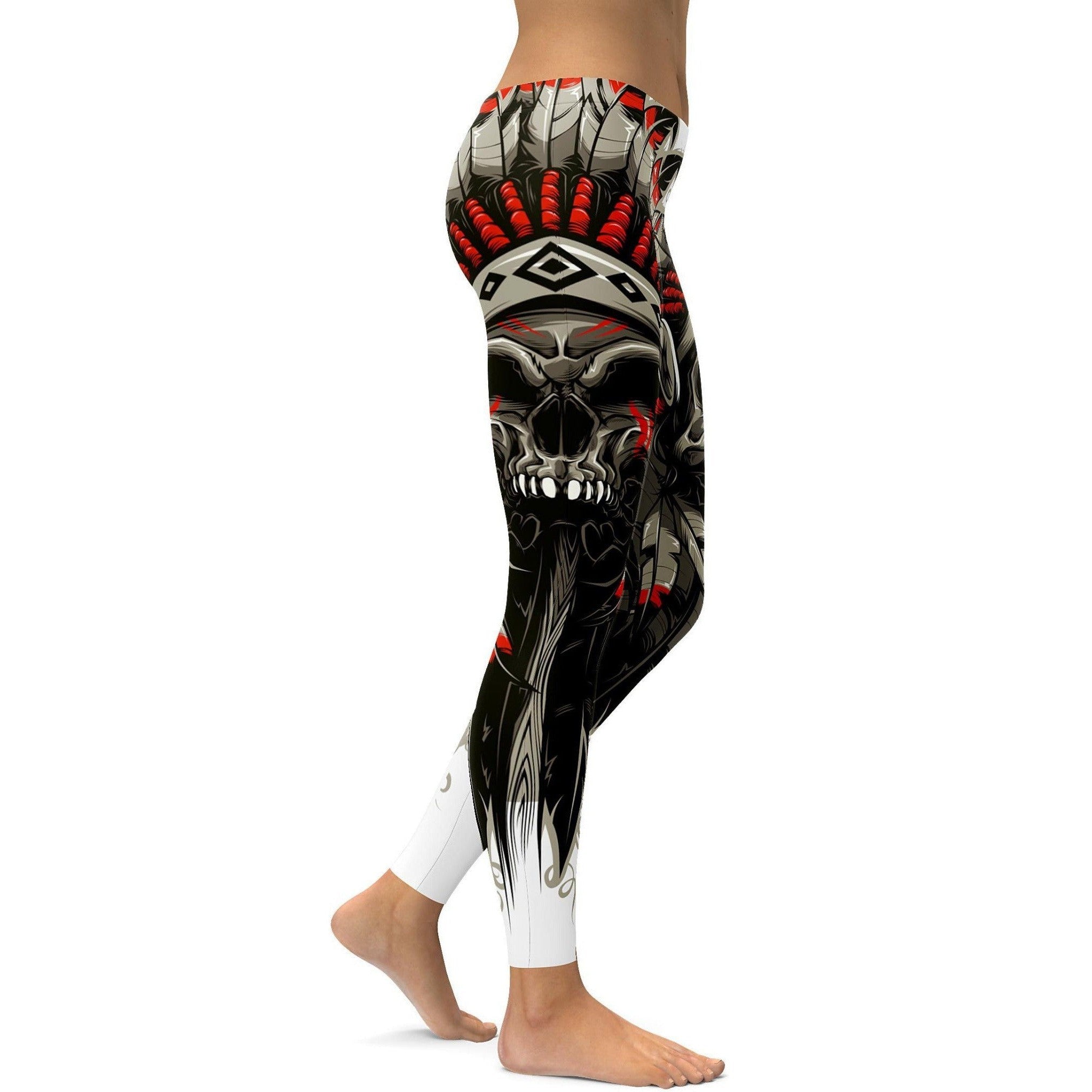 Native Chief Skull Leggings in German would be: "Native Chief Skull Leggings" (as it is a product name and often remains untranslated). However, if you want to translate it more descriptively, you could use: "Native Chief Totenkopf Leggings." D550