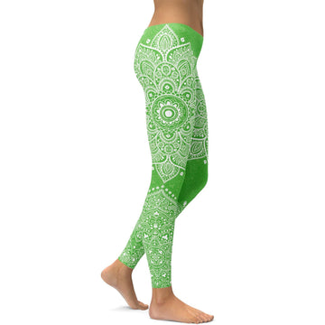 Limegrüne Mandala Leggings Y584