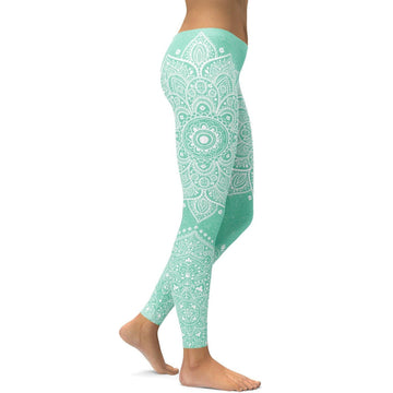Minzgrüne Mandala Leggings F137