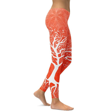 Heiße Orangene Lebensbaum Leggings O359