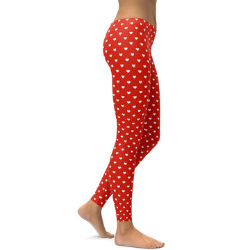 Weiße Miniherzen Rote Leggings H849