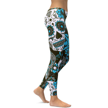Himmelblaue Zuckerschädel Leggings K554