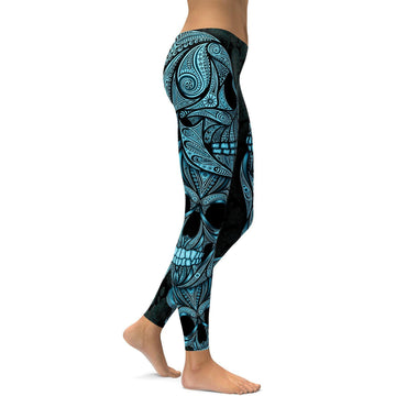 Blaue Ornamental Skull Leggings T867