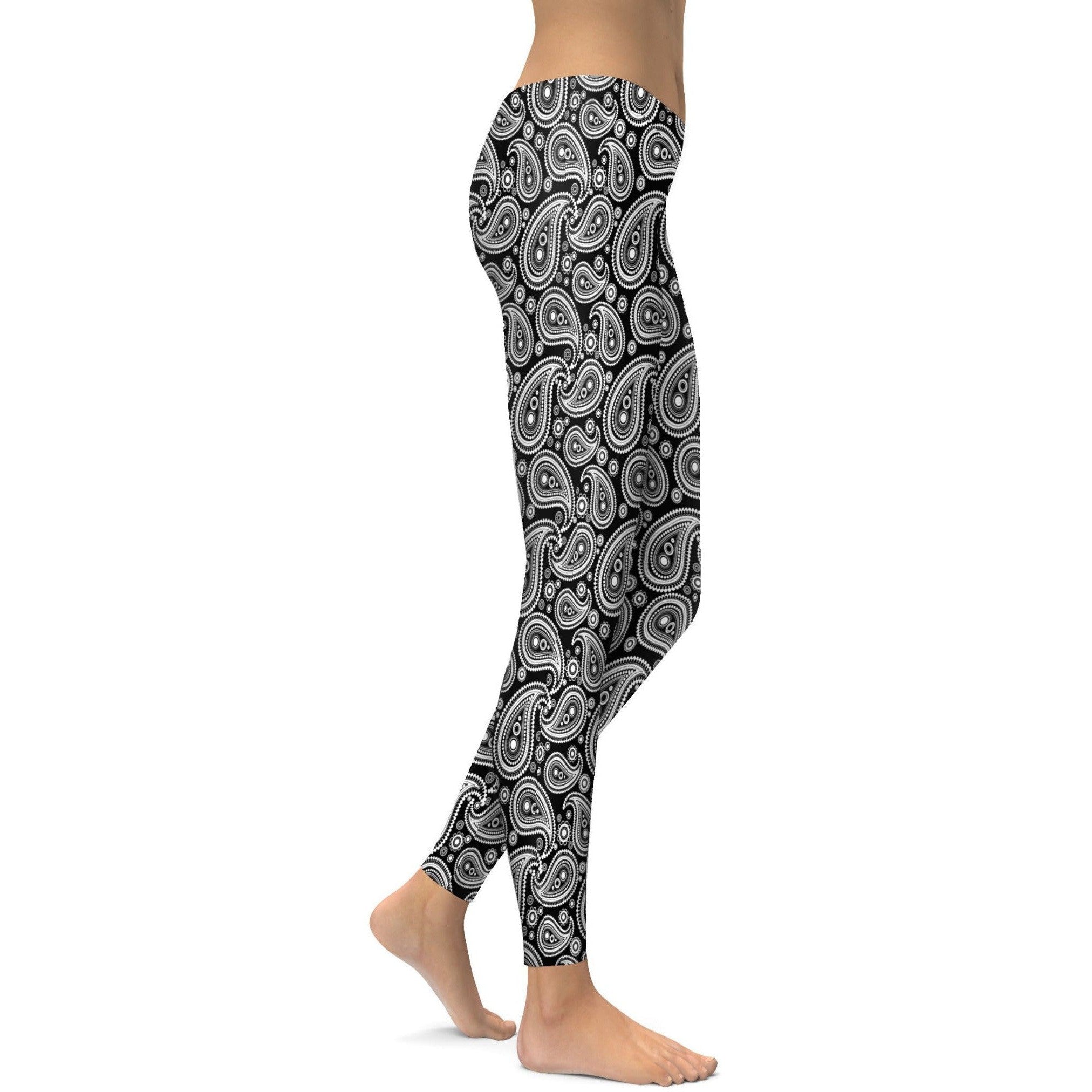 Schwarz-Weiße Paisley Leggings O841