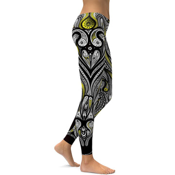 Gelbe Ornamentmuster Leggings F097