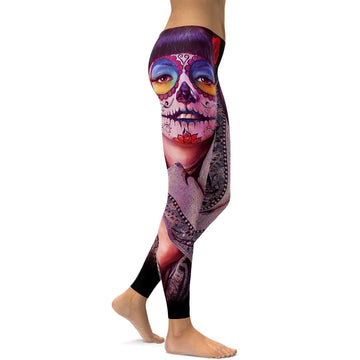 Fotorealistische bemalte Zuckerschädel Leggings N076