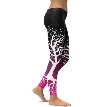 Schwarze zu Pink Baum des Lebens Leggings S106