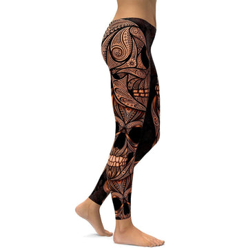 Orangen Ornamental Skull Leggings B832