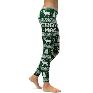 Grüne Hässliche Weihnachtsleggings Q373