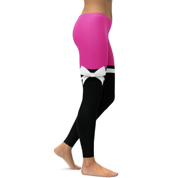 Rosa zu Schwarz Oberschenkelhohe Leggings mit Schleife G849