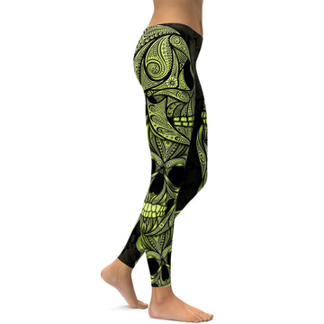 Gelbe Zier-Skelett-Leggings J720
